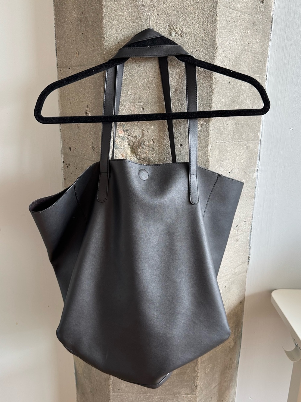 Minimalist Black Leather Tote Bag